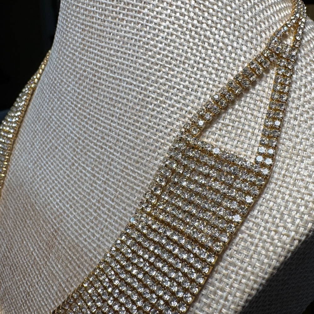 Rhinestone Gold Chain Layered Statement Necklace - image 3